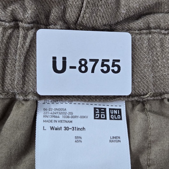 Uniqlo Women Pants L Khaki Linen Blend Easy Wide Leg Belted 28" Inseam - Picture 2 of 10
